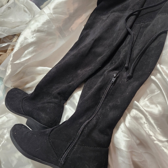 Over The Knee Black 1" Heel Boot - Picture 1 of 6